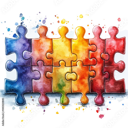 watercolor of Math Equation Puzzle, vector, isolated on a white background.