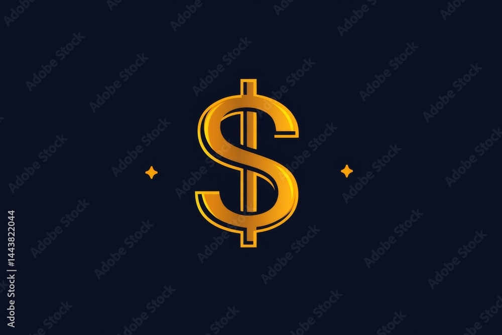 Minimal black background icon of glowing golden dollar symbol Minimal black background icon of glowing golden dollar symbol