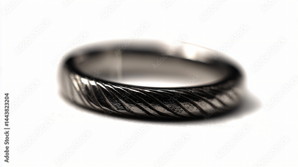 Naklejka premium Thin band ring with an engraved wave pattern, isolated on a white background.