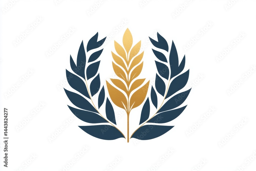 Symbolic wheat emblem in blue and gold with symmetrical composition