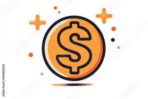 Obraz na płótnie Outlined golden coin with dollar sign and sparkles around edge w salonie