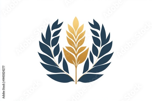Symbolic wheat emblem in blue and gold with symmetrical composition