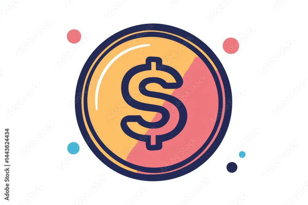 Stylized yellow coin with dollar sign and orange gradient background