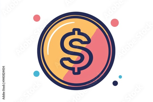 Obraz na płótnie Stylized yellow coin with dollar sign and orange gradient background w salonie