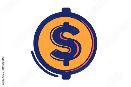 Outlined dollar coin with dark purple edges and bright orange center
