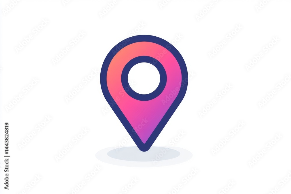 Pink and purple location icon with 3D drop shadow effect