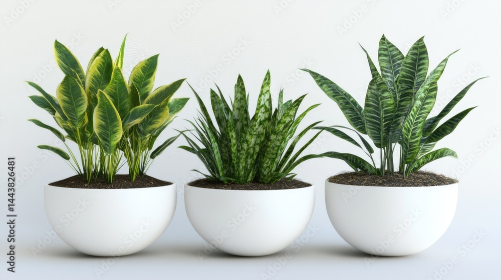 Corner arrangement with triangle layout of three indoor plants