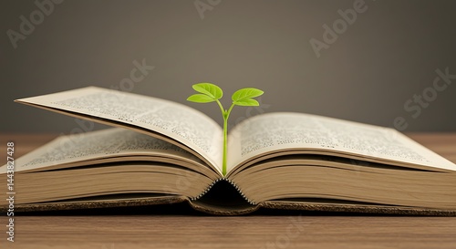 Sprout Growing From Book Pages Symbolizing Learning