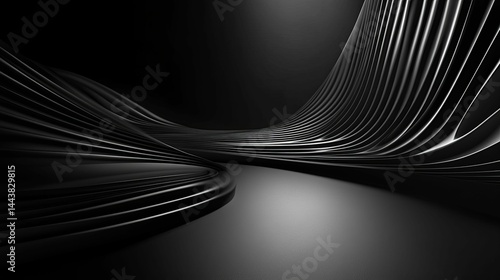 Fototapeta Naklejka Na Ścianę i Meble -  Abstract architectural design of a dark futuristic interior space.