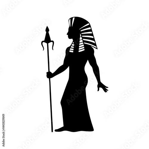 Egyptian pharaoh silhouette vector design, ancient egypt ruler with staff illustration, royalty