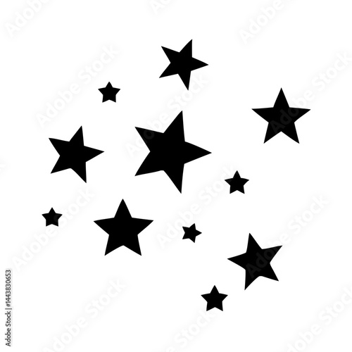Starry night sky vector illustration with black star shapes for graphic design and celestial theme