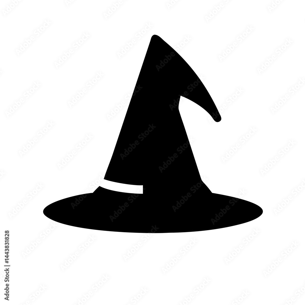 Fototapeta premium Black silhouette of a halloween witch hat for costume party and magical spell casting design