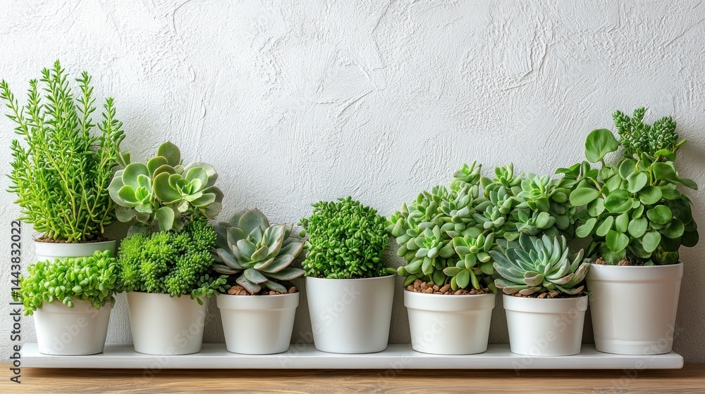 Fototapeta premium Collection of Succulents in White Pots