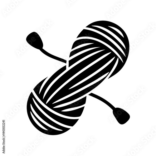 Black and white yarn ball with knitting needles vector illustration for diy craft projects