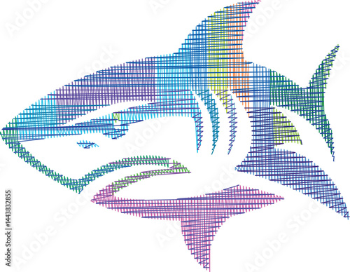 abstract illustration of a shark composed of geometric patterns and lines