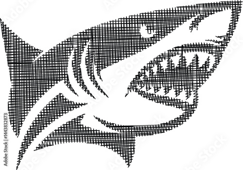abstract illustration of a shark composed of geometric patterns and lines