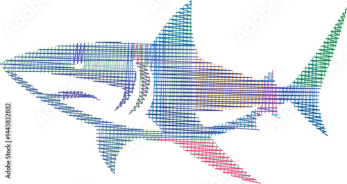 abstract illustration of a shark composed of geometric patterns and lines