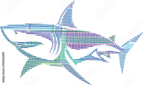 abstract illustration of a shark composed of geometric patterns and lines