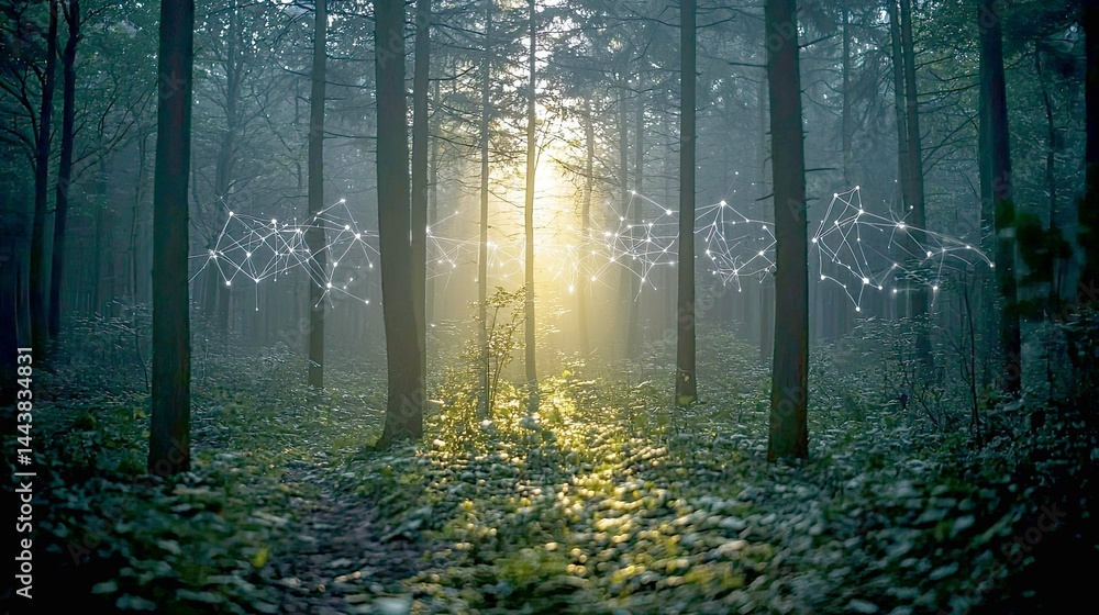 Obraz premium Enchanted Forest: Nature's Digital Embrace