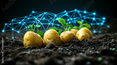 Smart farming Potatoes growing with digital network