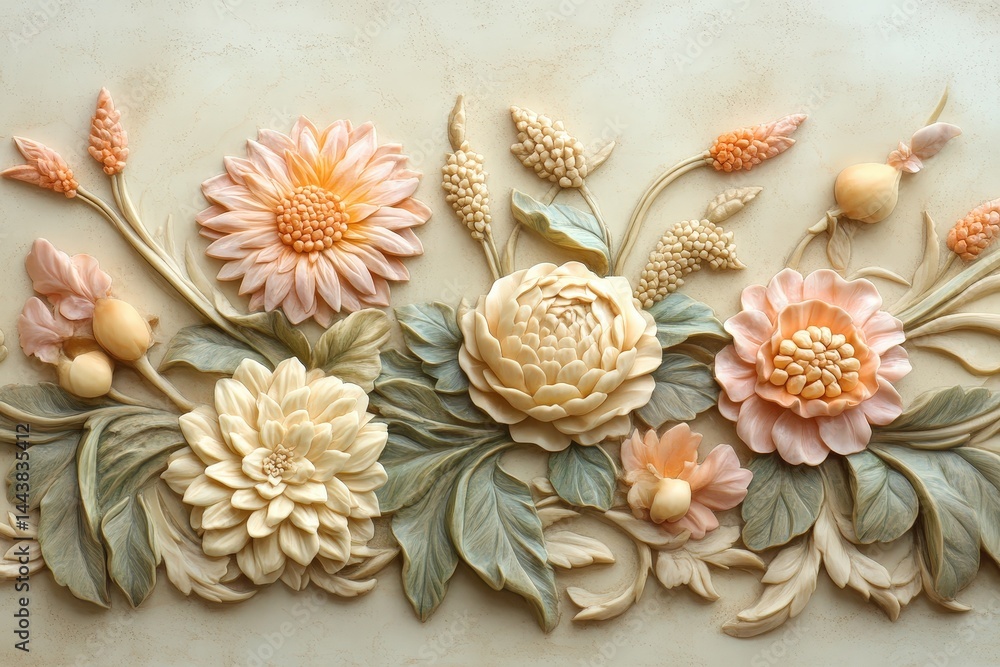 custom made wallpaper toronto digitalOrnate floral design in pastel colors, a decorative relief.