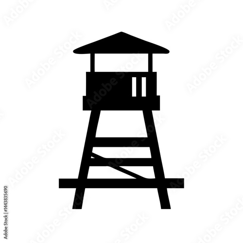 Silhouette lifeguard tower beach safety lookout station coast guard watchtower vector design icon