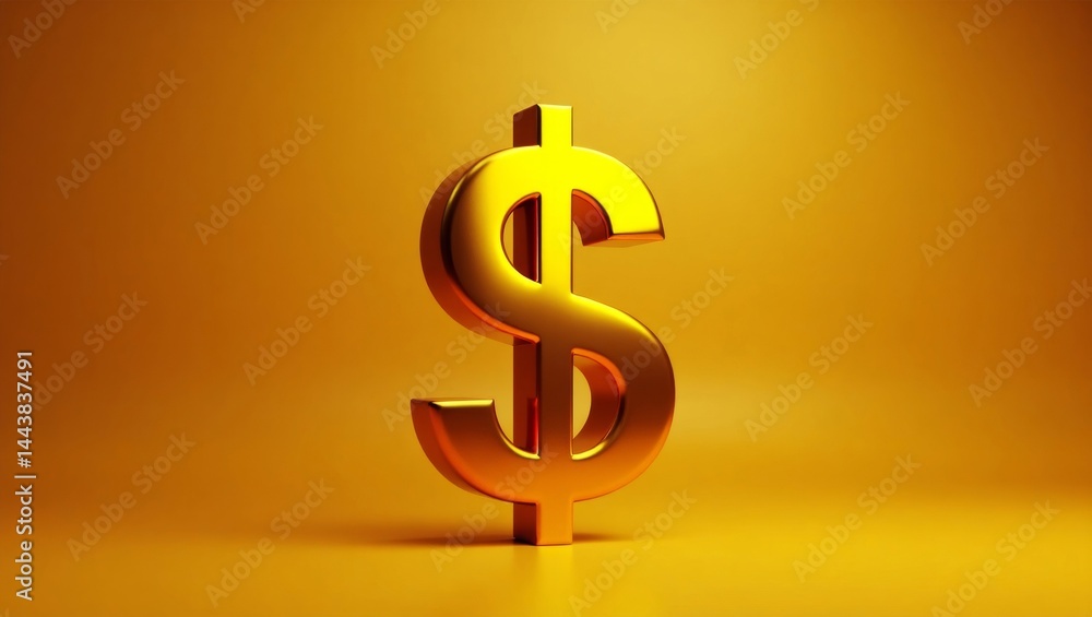Fototapeta premium Luxurious gold dollar sign 3d rendering on elegant gradient background