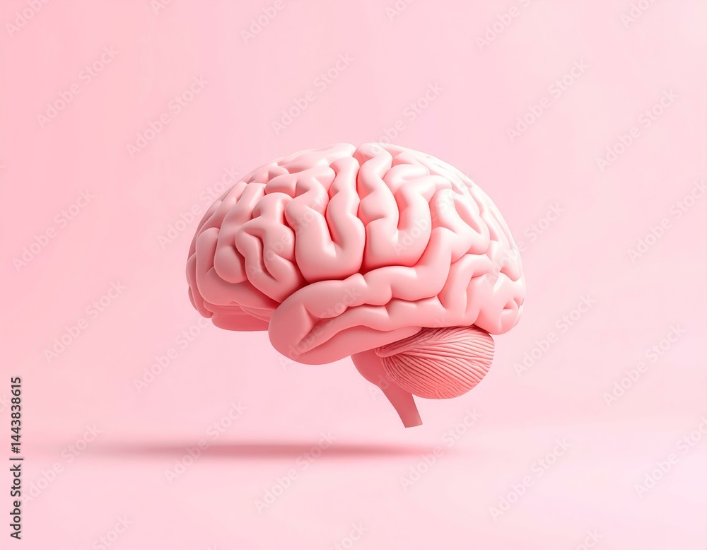 Pink brain on pink background. 3D render of human brain, perfect for concept images about health, intelligence, neurology, psychology, and mental health. Pink brain on pink background. 3D render of human brain, perfect for concept images about health, intelligence, neurology, psychology, and mental health.
