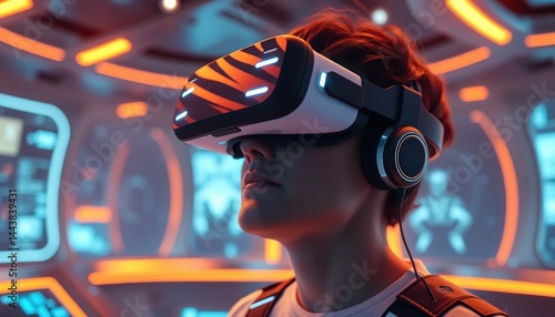 Immersive Reality: A Young Individual Explores Virtual Realms with Cutting-Edge VR Technology in a Futuristic Environment