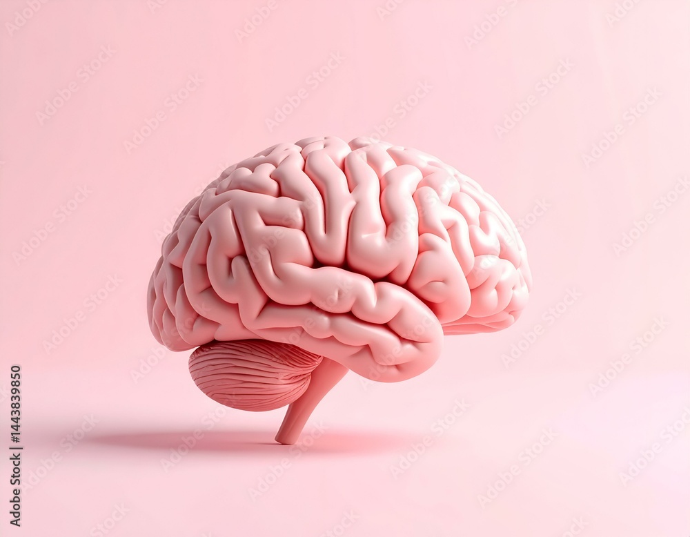 Pink human brain model on pink background. Perfect for medical, science, or psychology concepts. Pink human brain model on pink background. Perfect for medical, science, or psychology concepts.