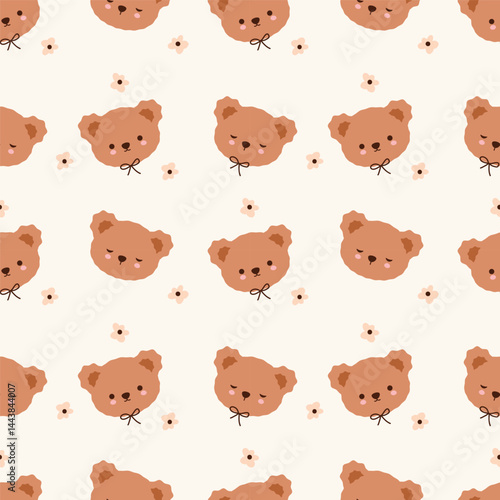Seamless brown teddy bear pattern on light background vector print.