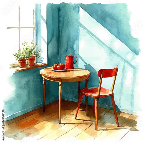 Lone Chair In A Spotlight, vector watercolor illustration, isolated on a white background.