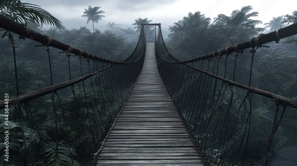 Fototapeta premium Jungle Suspension Bridge, Misty Rainforest