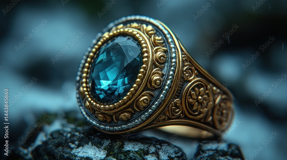 Naklejka premium Intricate ring with teal gem
