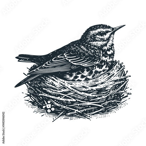 Incubating birds – Black and White Icon Vector and Illustration