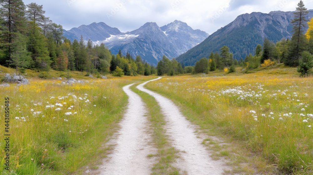 Fototapeta premium Winding path through alpine meadow