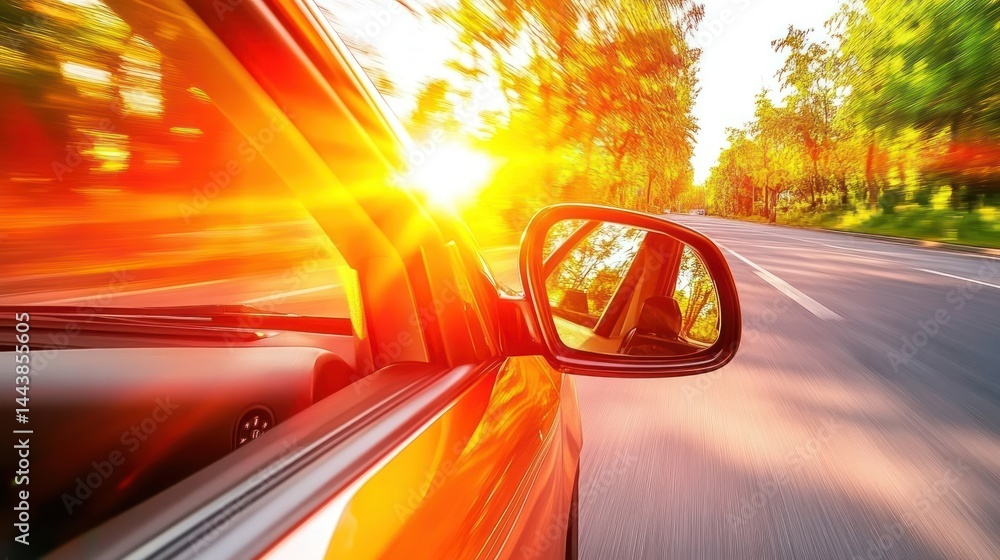 Fototapeta premium Sunset Drive Road Trip, Summer Sun