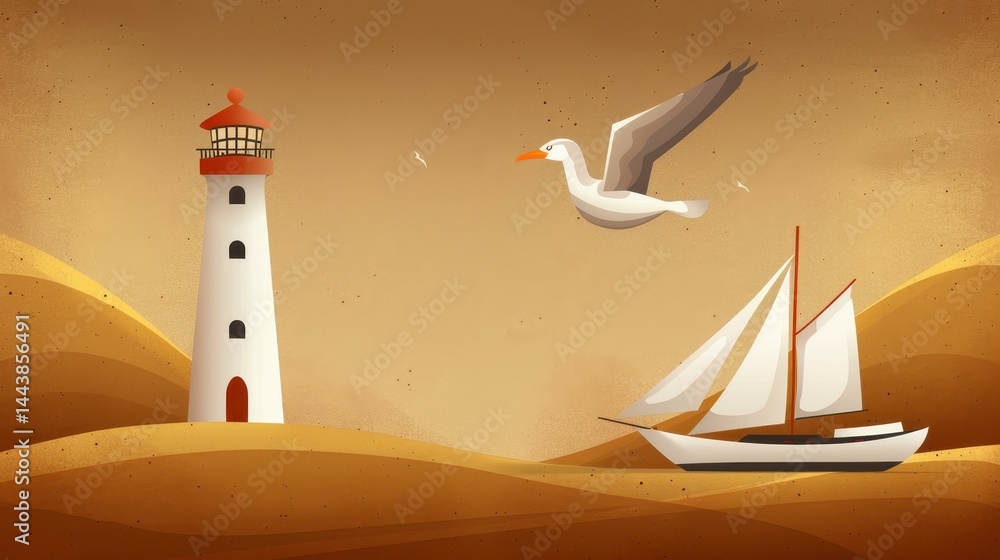 A retroinspired seaside view poster, perfect for adding charm to any coastalthemed space.