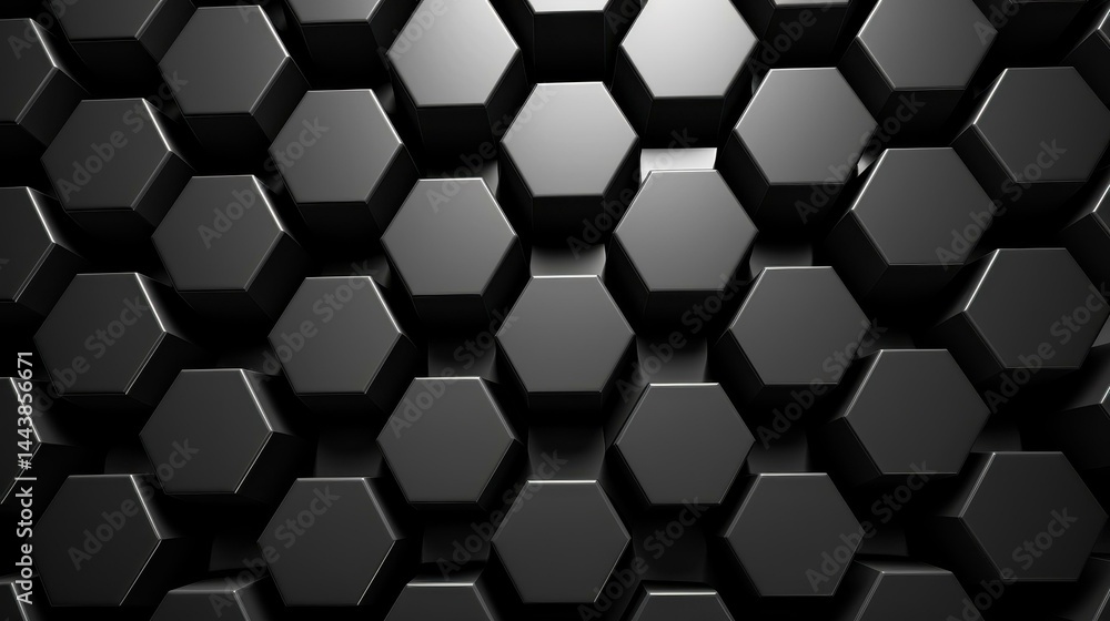 A sleek abstract 3D hexagon pattern in black adds depth and modernity to any digital design or backdrop.