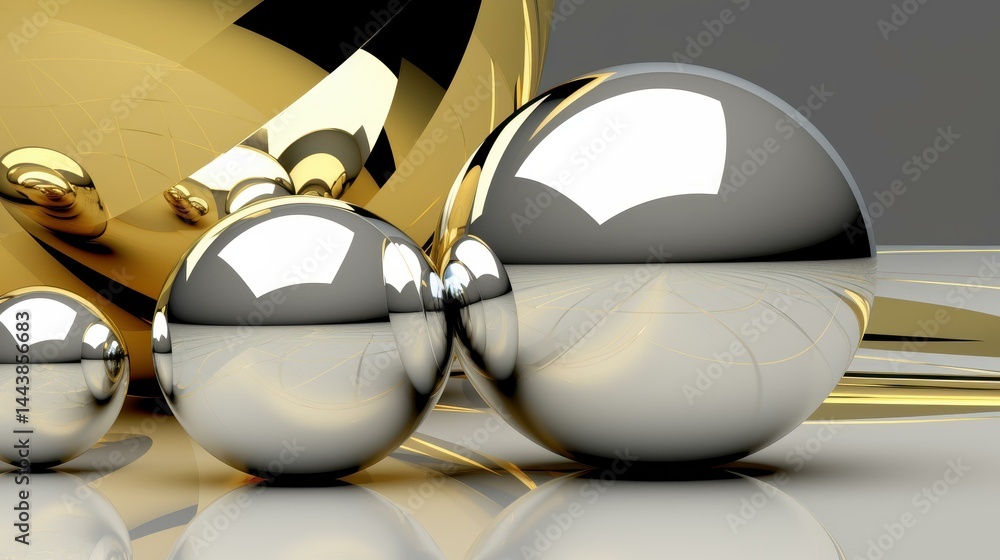 Explore a sleek, abstract background filled with shiny 3D metallic spheres, perfect for modern design projects.