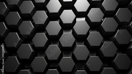 Obraz na płótnie A sleek abstract 3D hexagon pattern in black adds depth and modernity to any digital design or backdrop. w salonie