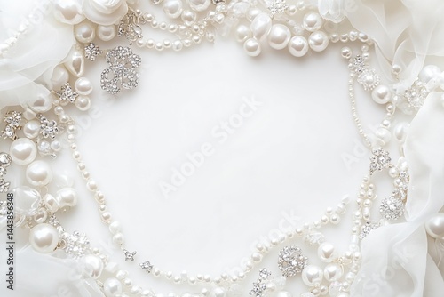 Arrangement of Pearl Jewelry and Fabric on White Background