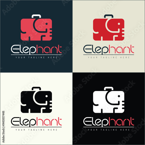Elephant suitcase travel bag logo set template design