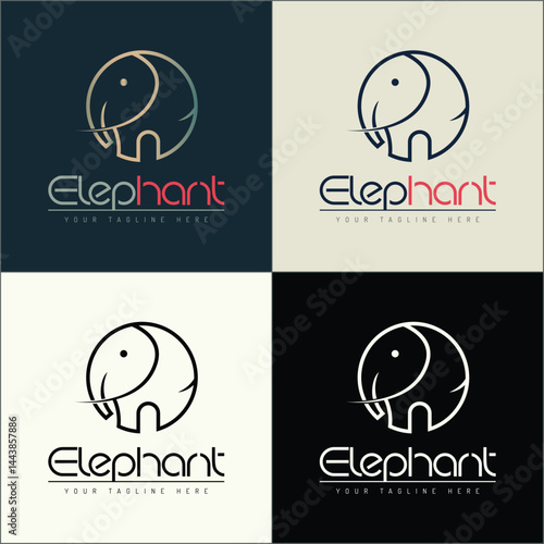 Elephant circle line art logo set template design