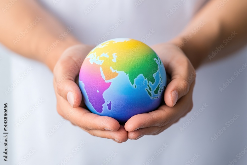 Hands Gently Holding A Colorful Earth Globe Hands Gently Holding A Colorful Earth Globe