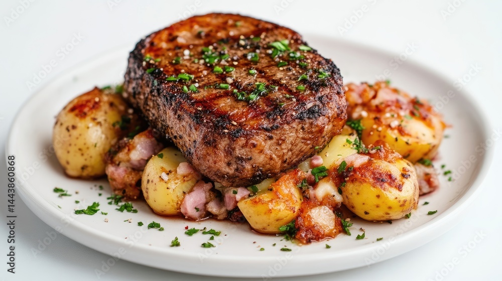 Grilled steak with roasted potatoes and bacon Grilled steak with roasted potatoes and bacon