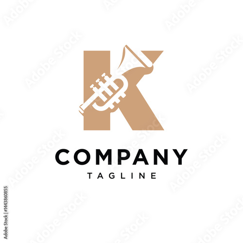 Letter K Trumpet Negative Space Logo Icon Vector
