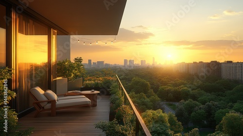 Modern balcony sunset view