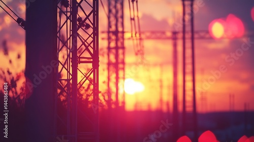 Electricity Pylons at Sunset