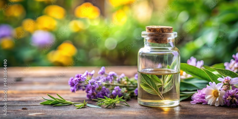 Aromatic essence in a glass container, wellness, decor, wellness, decor, green, botanical, liquid, spa, bottle Aromatic essence in a glass container, wellness, decor, wellness, decor, green, botanical, liquid, spa, bottle
